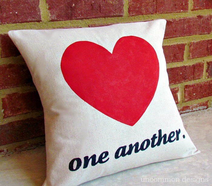 DIY Stenciled Valentine Heart Pillow via Uncommon Designs