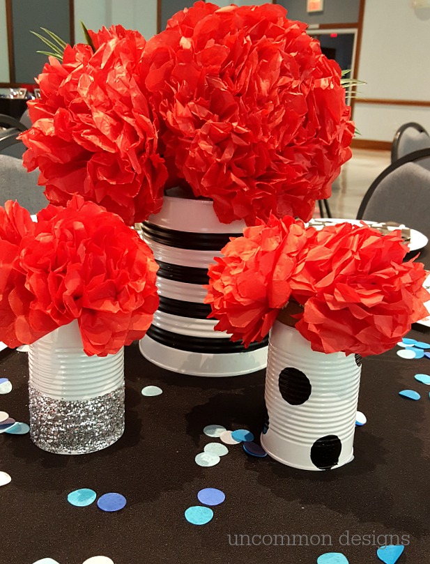 Cheer Banquet Ideas: Centerpiece Ideas, Tissue Flowers, and Cheer Bow Napkins! 