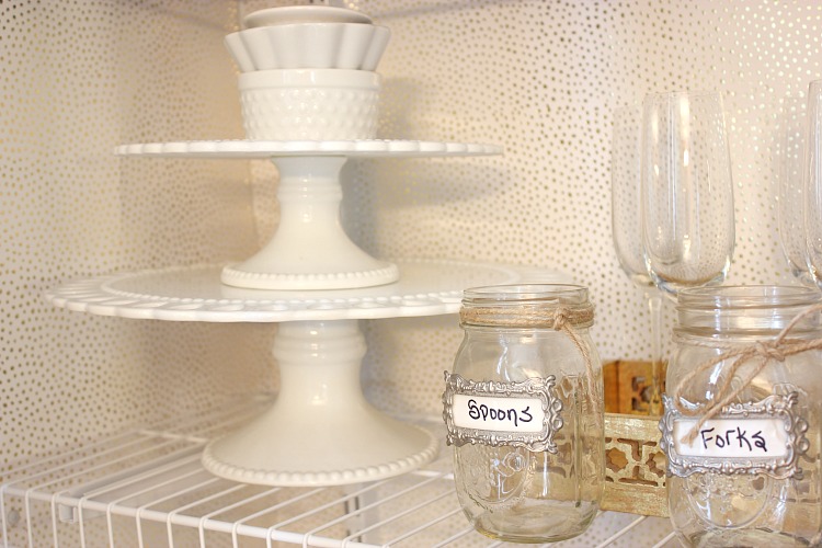Transform a rarely used coat closet into an entertaining closet. It is the perfect place for storage of cake stands, trays, candle sticks and glassware. Having everything at your fingertips makes entertaining a breeze and there is still room for storing your guests coats! 