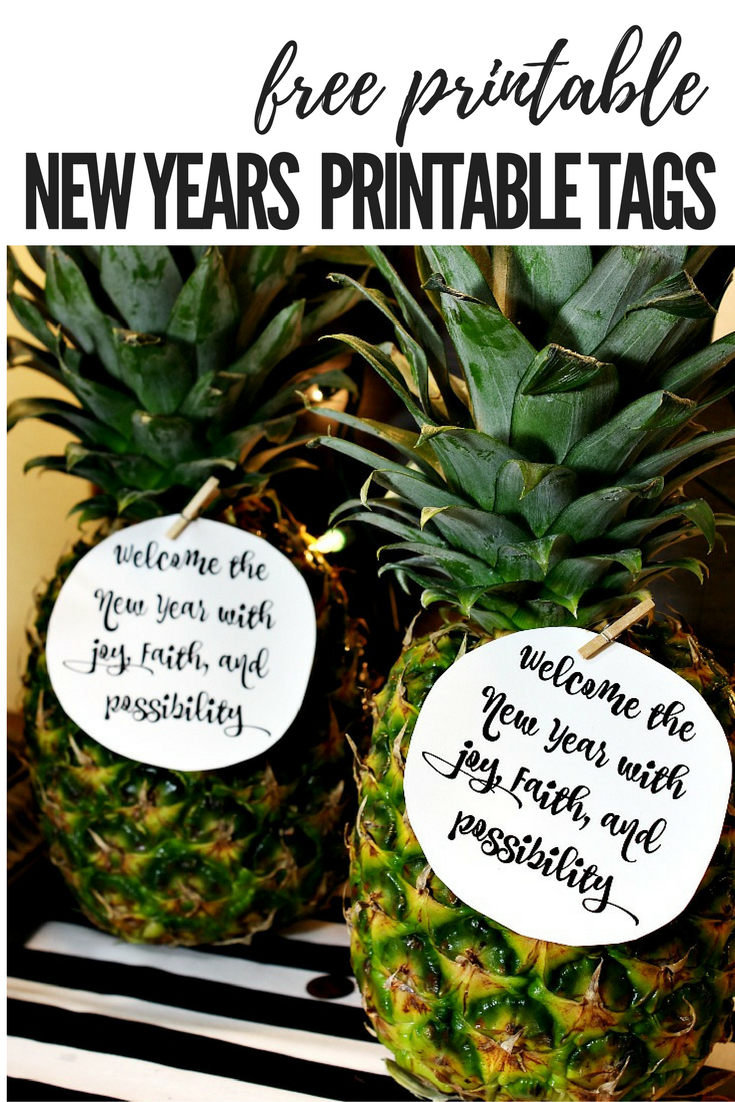 Free Printable New Years Gift Tags.  Welcome the new year with this great gift attached to a pineapple! See more at https://uncommondesignsonline.com/ 