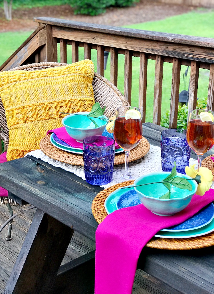 Colorful outdoor store dining table