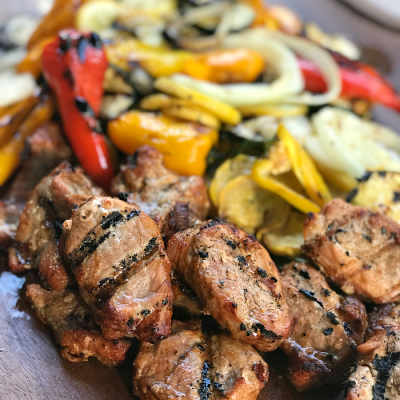 Easy Marinated Pork Medallions with Grilled Veggies