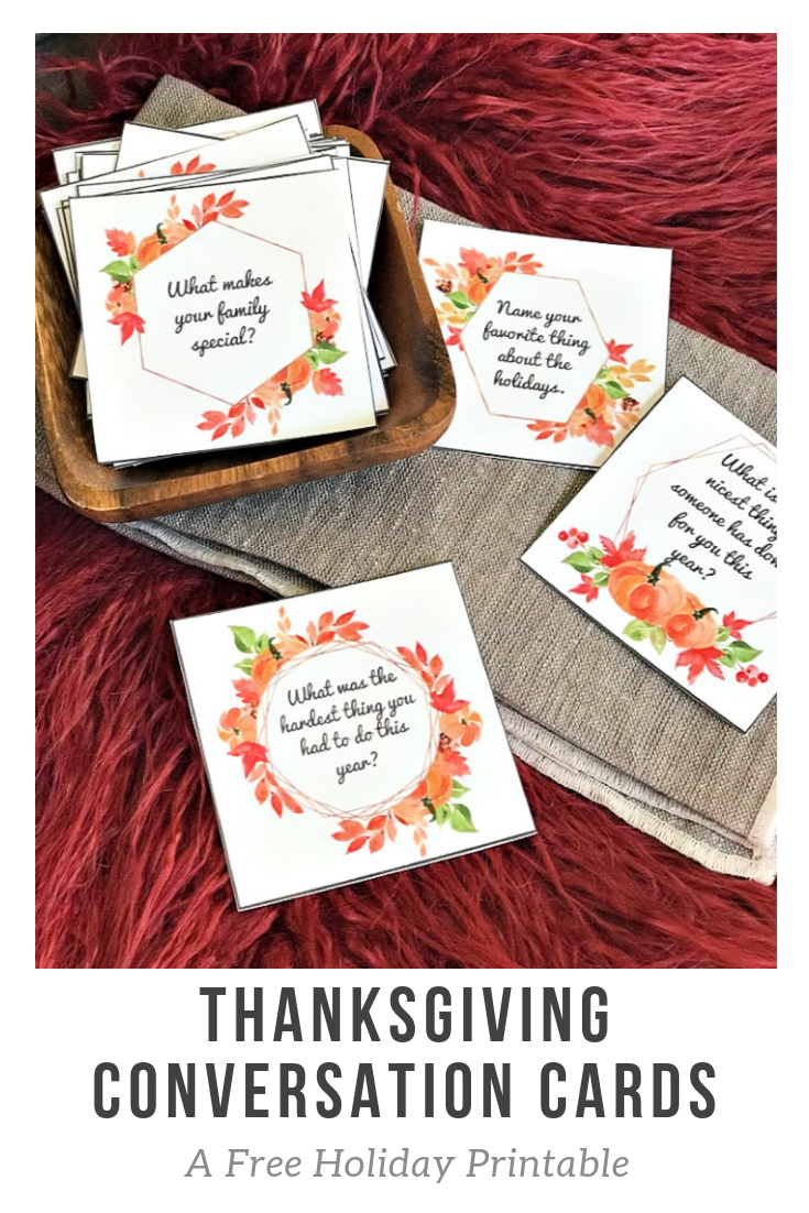 Take your Thanksgiving table talk up a notch with these free printable Thanksgiving Conversation Starters! These are perfect for every family to share around the Thanksgiving table!      #Thanksgiving #ThanksgivingIdeas #ThanksgivingTraditions #ThanksgivingPrintable #ThanksgivingTable