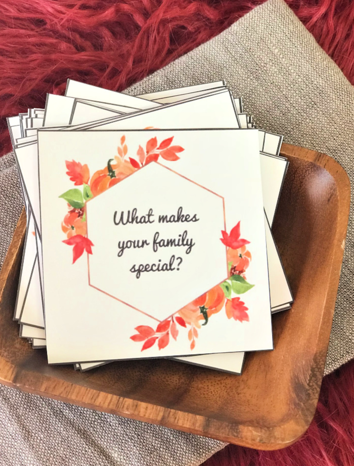 Take your Thanksgiving table talk up a notch with these free printable Thanksgiving Conversation Starters! These are perfect for every family to share around the Thanksgiving table!      #Thanksgiving #ThanksgivingIdeas #ThanksgivingTraditions #ThanksgivingPrintable #ThanksgivingTable