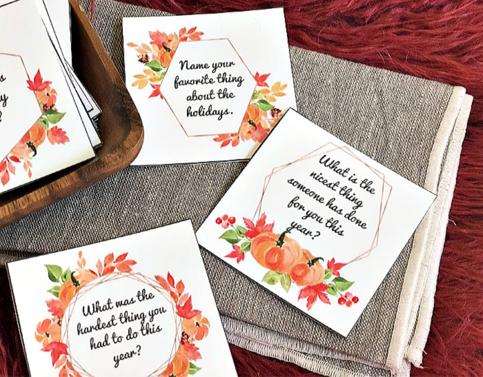 Take your Thanksgiving table talk up a notch with these free printable Thanksgiving Conversation Starters! These are perfect for every family to share around the Thanksgiving table!      #Thanksgiving #ThanksgivingIdeas #ThanksgivingTraditions #ThanksgivingPrintable #ThanksgivingTable